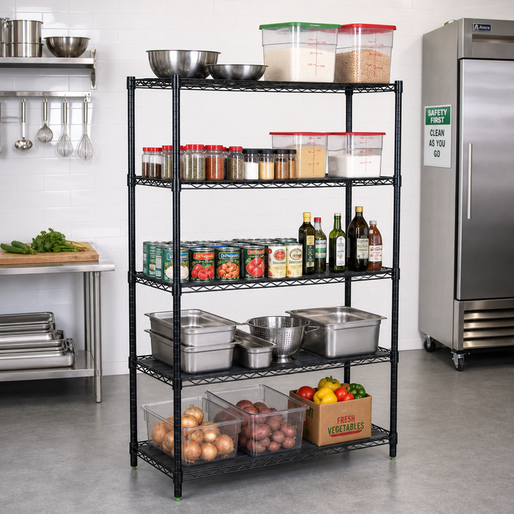 Product image #2 for Quantum Black Epoxy Wire Shelving Starter Kit with 5 Shelves, 36" W x 21" D x 54" H
