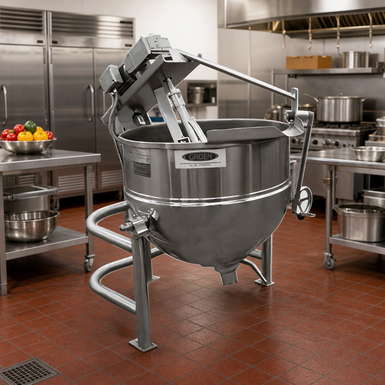 Product image #2 for Groen DL-40 INA/2 40-Gallon Direct Steam Tilting Cooker/Mixer Kettle with Inclined Agitator