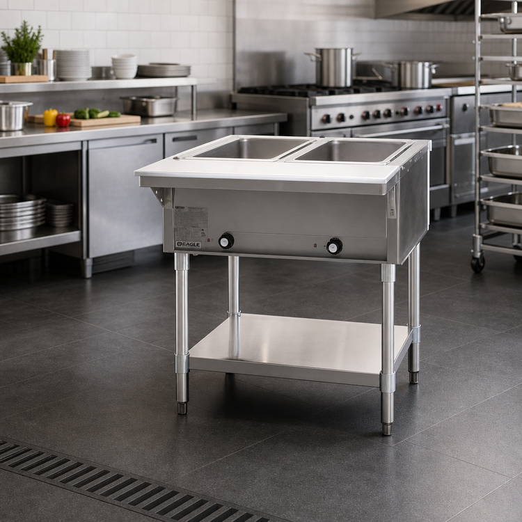 Product image #2 for Eagle Group 33-Inch Electric Hot Food Table, Open Base, 2 Dry Wells, 208V 3-Phase