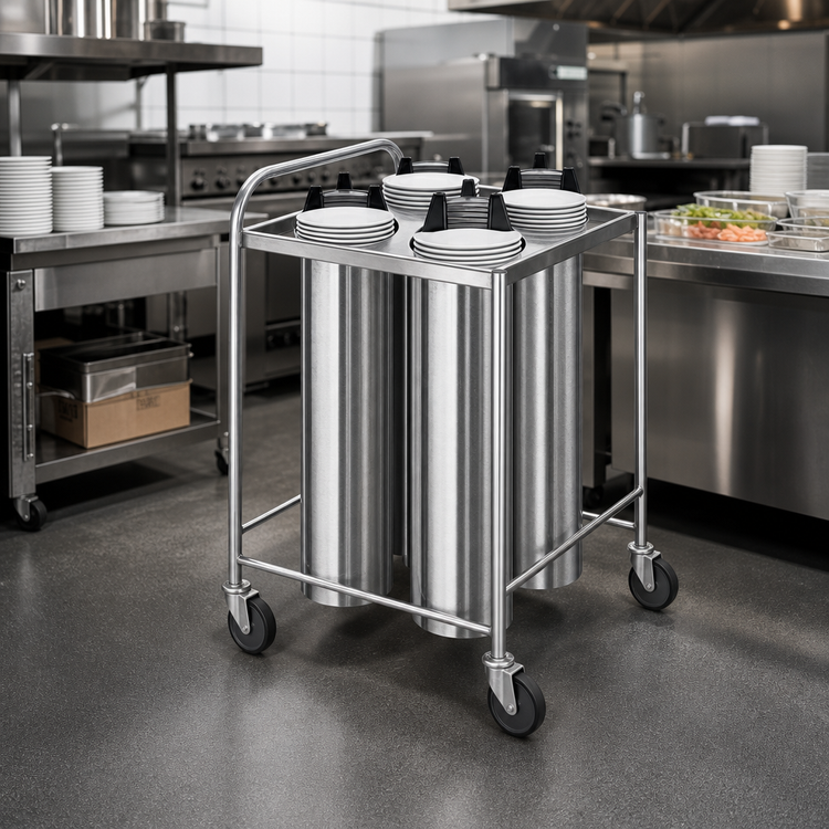 Product image #2 for Dinex DXP4ATG8 Mobile Unheated Plate Dispenser with 4 Self-Elevating Tubes for 10-12 Inch Round Plates