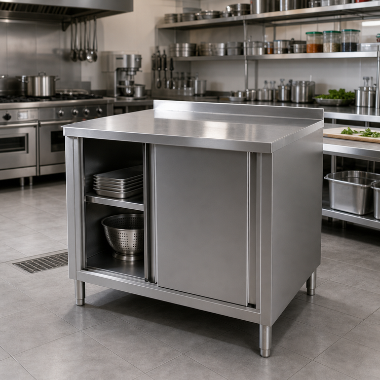 Product image #2 for 48-Inch Stainless Steel Enclosed Work Table with Sliding Doors and Shelf