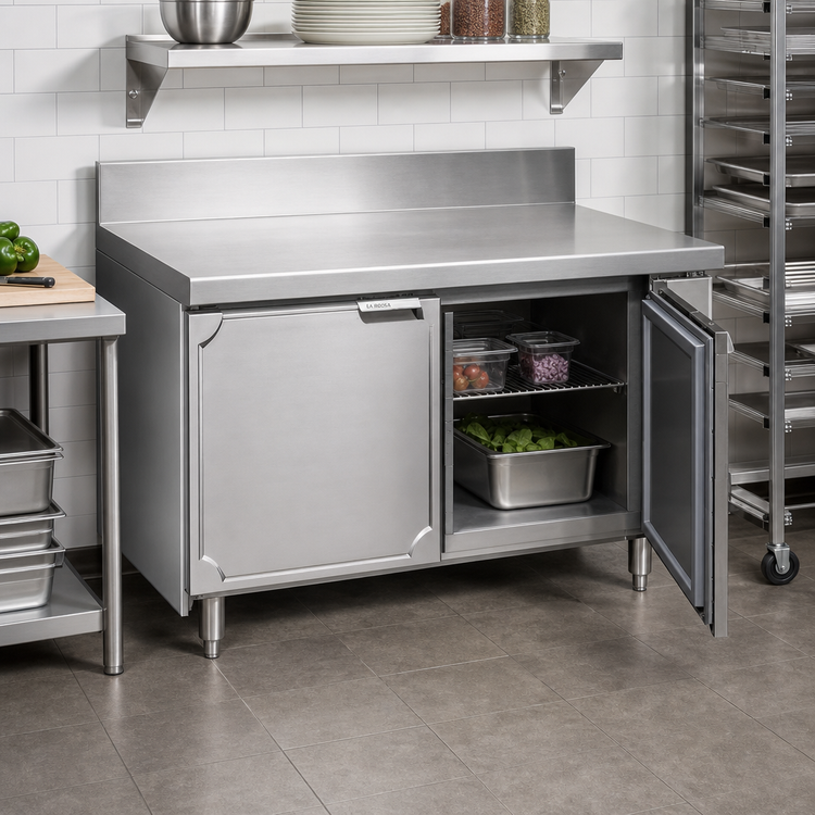Product image #2 for La Rosa Two-Section Work Top Freezer Base, Remote Refrigeration, 54" x 32", Stainless Steel, Doors, 6" Rear Splash