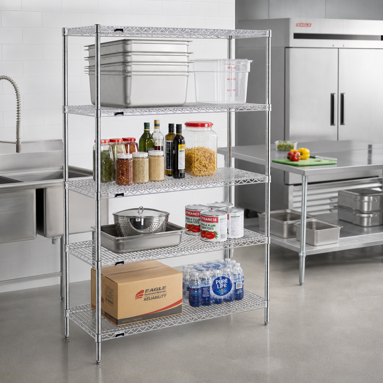 Product image #2 for Eagle Group Redi-Pak 4-Tier Stationary Wire Shelving Unit, 36W x 24D x 74H, Chrome