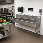 Thumbnail image #2 for Advance Tabco 19-18-72-F 72-Inch 3-Station Wall-Mounted Hand Sink with 3 Faucets, 8-Inch Deep Bowls, 304 Stainless Steel