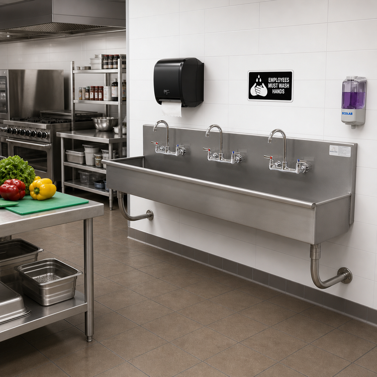 Product image #2 for Advance Tabco 72-Inch Multi-Station Wall-Mounted Hand Wash Sink with 3 Faucets