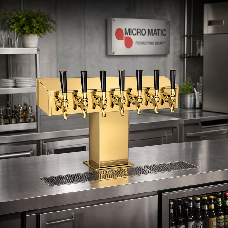 Product image #2 for Wide Base 8-Faucet Glycol-Cooled Tee Draft Beer Tower, Tarnish-Free Brass Finish