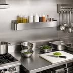 Thumbnail image #2 for Matfer Bourgeat 846007 Wall-Mounted Stainless Steel Bottle Shelf, 25-5/8"W x 4-1/8"D