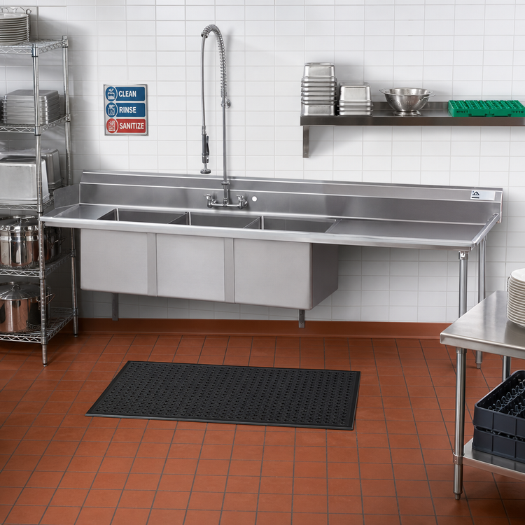 Product image #2 for Advance Tabco 119-Inch Right-Hand 3-Compartment Sink Dishtable with 18" x 24" Bowls and 53" Left Drainboard