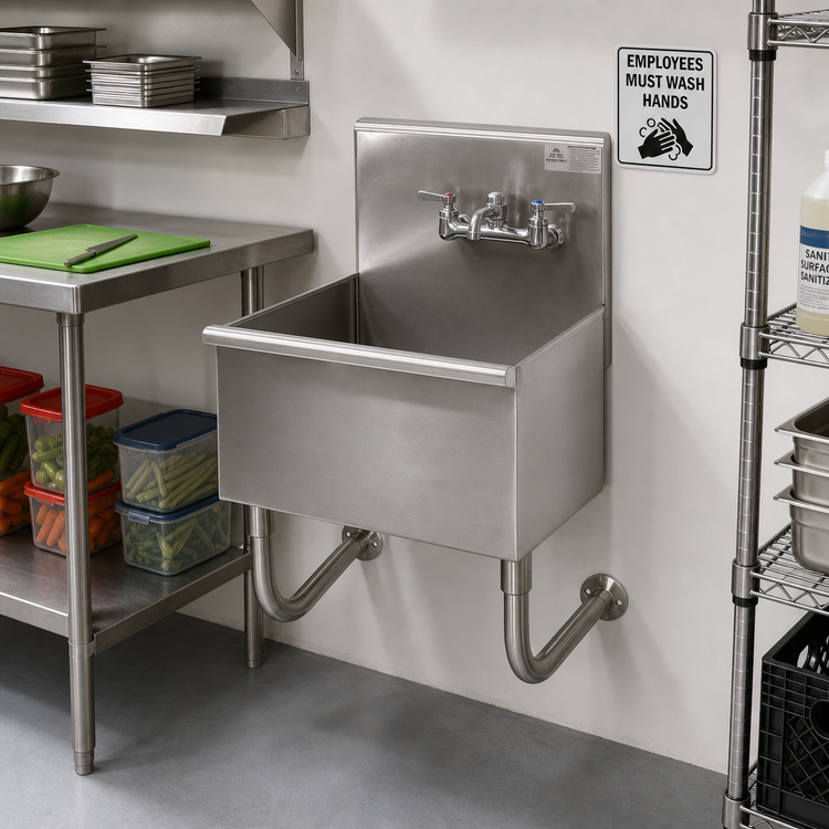 Product image #2 for Wall-Mounted 31-Inch Stainless Steel Service Sink with 12-Inch Deep Bowl and Splash Mount Faucet Provision