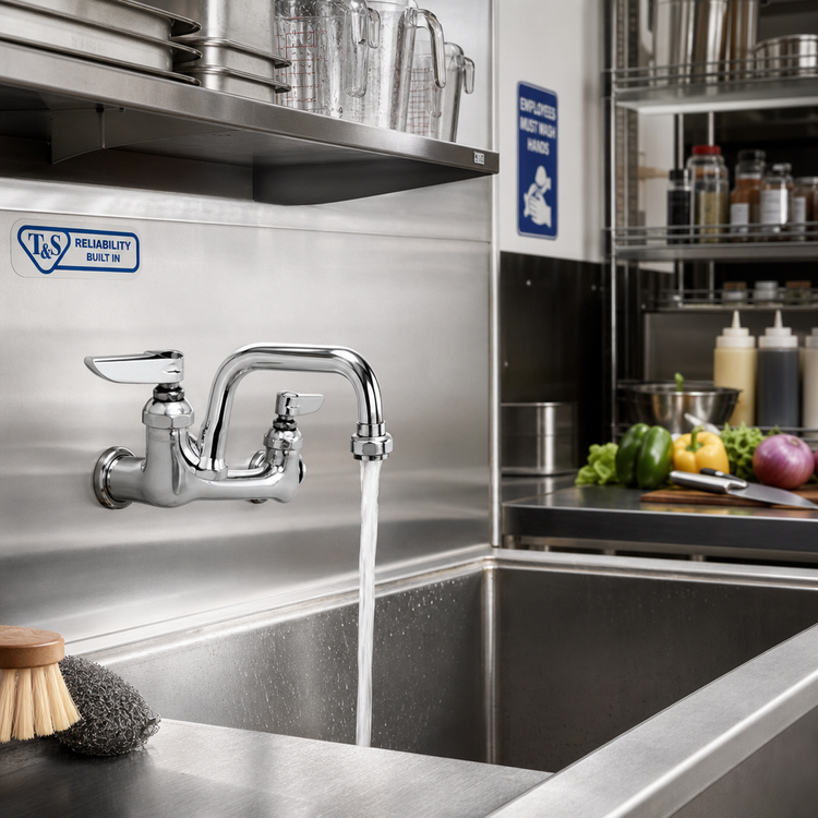 Product image #2 for T&S Brass B-0232-M 8-Inch Wall-Mounted Sink Mixing Faucet with 6-Inch Swing Nozzle