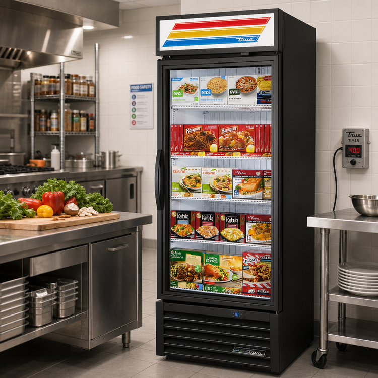 Product image #2 for True 1-Section Glass Door Freezer Merchandiser with Health Safety Timer, Triple-Pane Hinged Door, -10°F