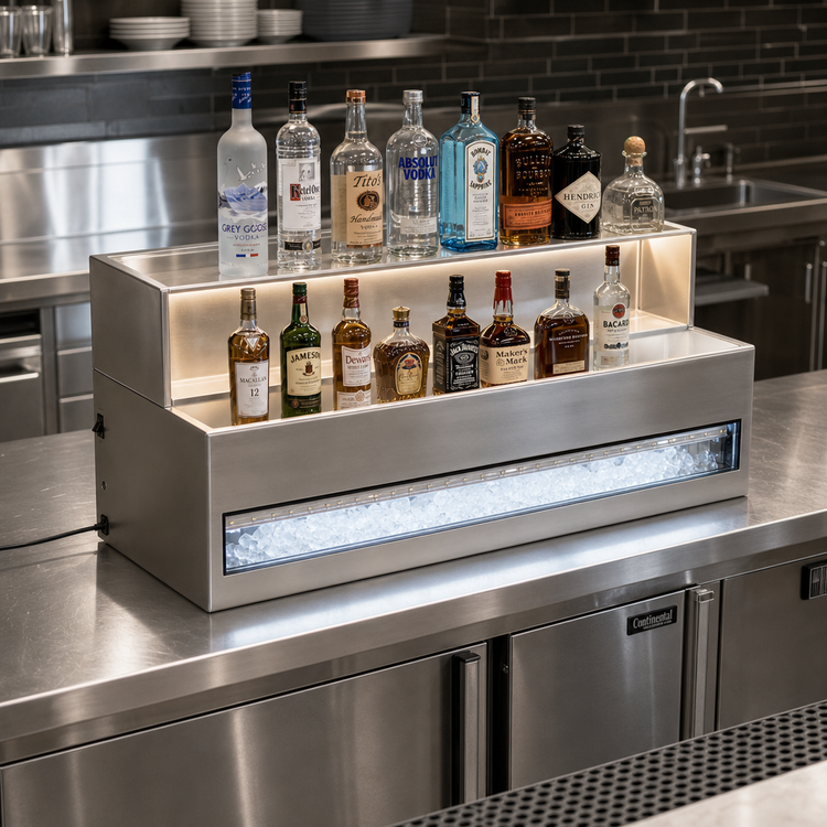 Product image #2 for Glastender LLDG-30 Two-Tier Lighted Liquor Display for Glass Ice Display Units, 30-Inch Wide