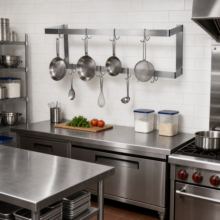 Product image #2 for 60-Inch Wall-Mount Double Bar Stainless Steel Pot Rack