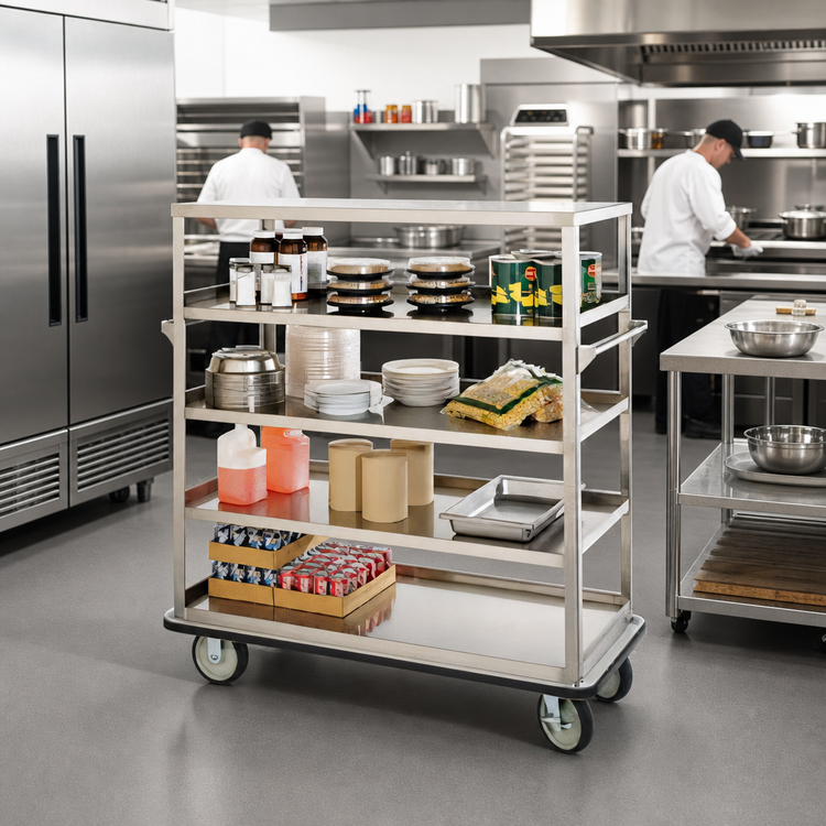 Product image #2 for FWE Stainless Steel Queen Mary Banquet Cart with 5 Shelves, 62 Inch Wide