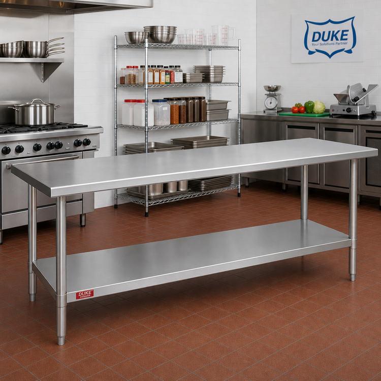 Product image #2 for Duke Stainless Steel Work Table with Undershelf, 120-Inch x 36-Inch, Flat Top, 36-Inch High