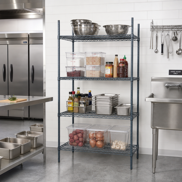 Product image #2 for Mixrite 36-Inch W x 18-Inch D 4-Shelf Epoxy Wire Shelving Unit with 74-Inch Posts, Slate Gray