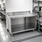 Thumbnail image #2 for Eagle Group Spec-Master OB30120SEM-BS 14-Gauge Stainless Steel Work Table with Open Front Cabinet Base, Marine Edge, 120 x 30 x 39 in.