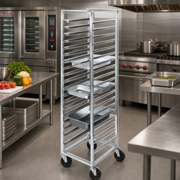 Product image #2 for Channel Manufacturing End-Load Aluminum Steam Table Pan Rack for 12 x 20 Pans, 19-Pan Capacity, 64 Inch High (ETPR-3E6)