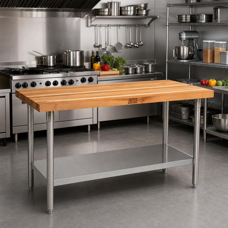 Product image #2 for John Boos SNS11 Wood Top Work Table with Adjustable Undershelf, 96 x 30 x 35-1/4 Inches