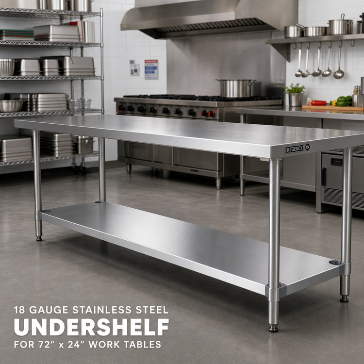 Product image #2 for 18 Gauge Stainless Steel Undershelf for 72 x 24 Inch Work Tables