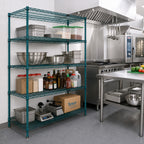 Thumbnail image #2 for Quantum WR74-2442CRNP-5 5-Shelf Stationary Wire Shelving Starter Kit, 42 x 24 in, Green Epoxy Antimicrobial Finish