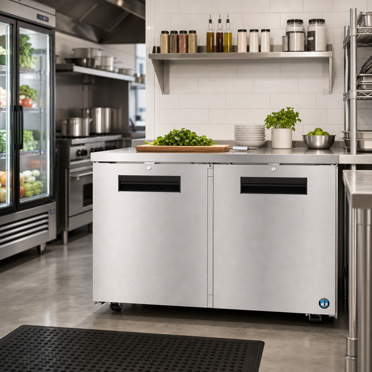 Product image #2 for Hoshizaki Steelheart 48-Inch Two-Section Undercounter Reach-In Freezer with Solid Doors, 12 Cu. Ft.
