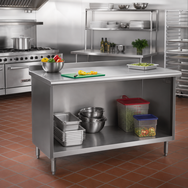 Product image #2 for Spec-Master Open Front Cabinet Base Work Table, 84 x 30 Inches, 14-Gauge 304 Stainless Steel Top