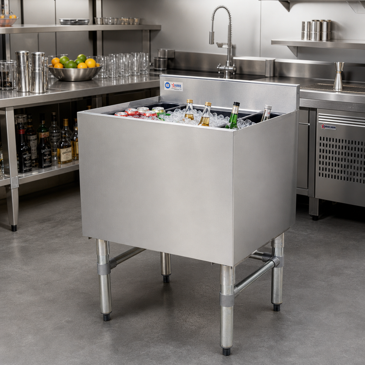 Product image #2 for Omcan 24-Inch Floor Model No Cold Plate Insulated Stainless Steel Bar Ice Bin with Bottle Holder