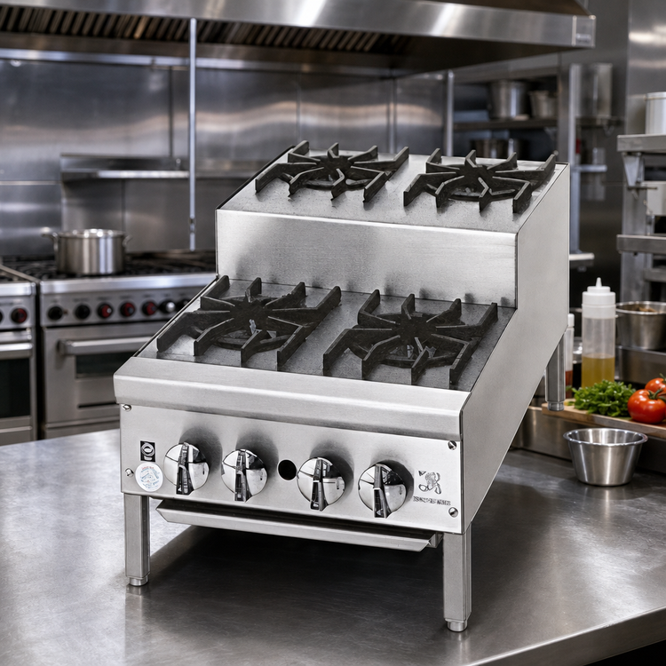 Product image #2 for Supreme JHPE-4-436 36 Inch Gas Countertop Step-Up Hot Plate with 8 Burners