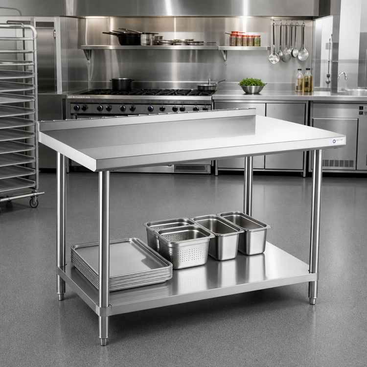 Product image #2 for 72 Inch x 30 Inch 304 Stainless Steel Work Table with Undershelf and 2 Inch Rear Backsplash