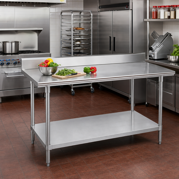 Product image #2 for Advance Tabco 84" x 24" 304 Stainless Steel Work Table with 5" Backsplash and Galvanized Undershelf