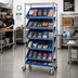 Thumbnail image #2 for Quantum Mobile Wire Shelving Bin System with 18 Bins, 7 Shelves, 36 x 18 x 74 Inches, Chrome Plated Finish