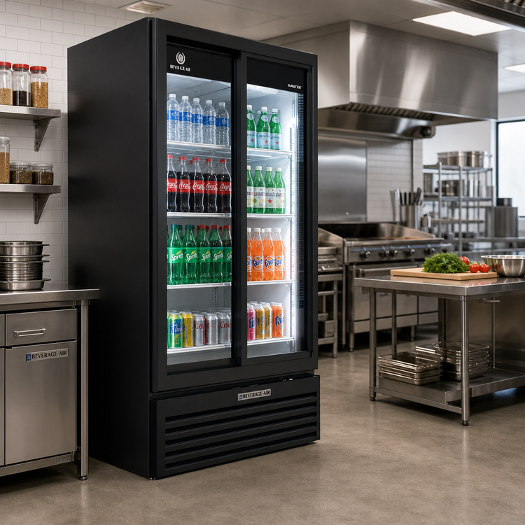 Product image #2 for Beverage-Air Marketeer Two-Section Reach-In Glass Door Merchandiser Refrigerator, 39.03 Cu. Ft., Black