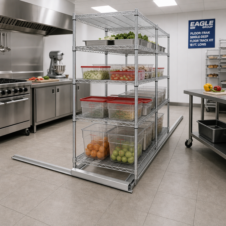 Product image #2 for Eagle Group Floor-Trak Single-Deep Floor Track Kit for Wire Shelving, 18 Ft. Long