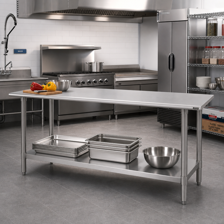 Product image #2 for Advance Tabco 84-Inch x 24-Inch 18 Gauge 430 Stainless Steel Work Table with Adjustable Undershelf