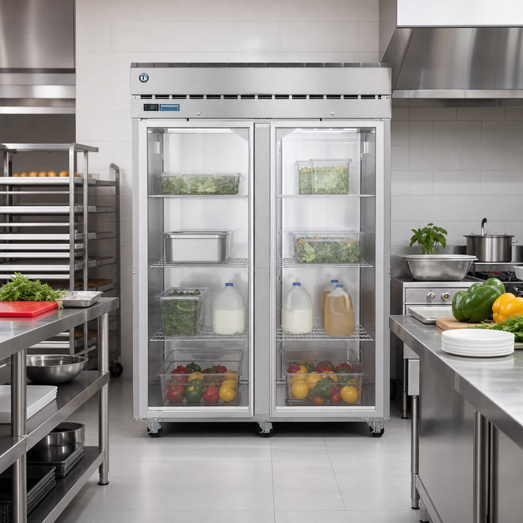 Product image #2 for Hoshizaki Steelheart PT2A-FG-FG Two-Section Pass-Thru Full-Glass Door Reach-In Refrigerator, 52.5 Cu. Ft., Top-Mount Self-Contained