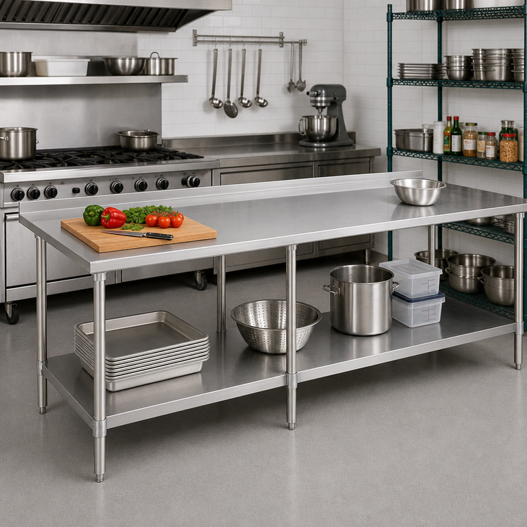 Product image #2 for Spec-Master 108-Inch x 30-Inch Stainless Steel Work Table with Undershelf and Rear Up-Turn