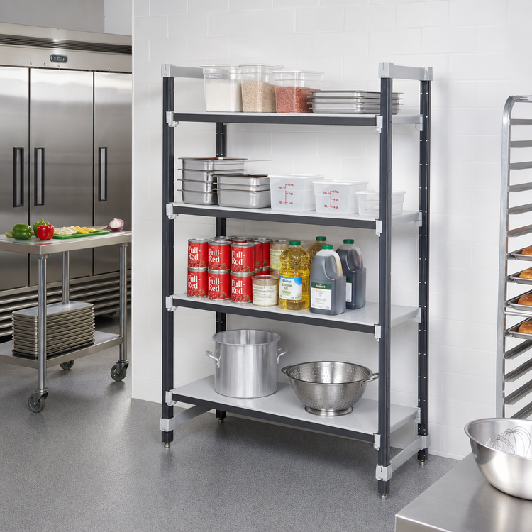 Product image #2 for Cambro Camshelving Elements XTRA 4-Tier Solid Stationary Starter Polymer Shelving Unit, 72W x 18D x 84H, Speckled Gray