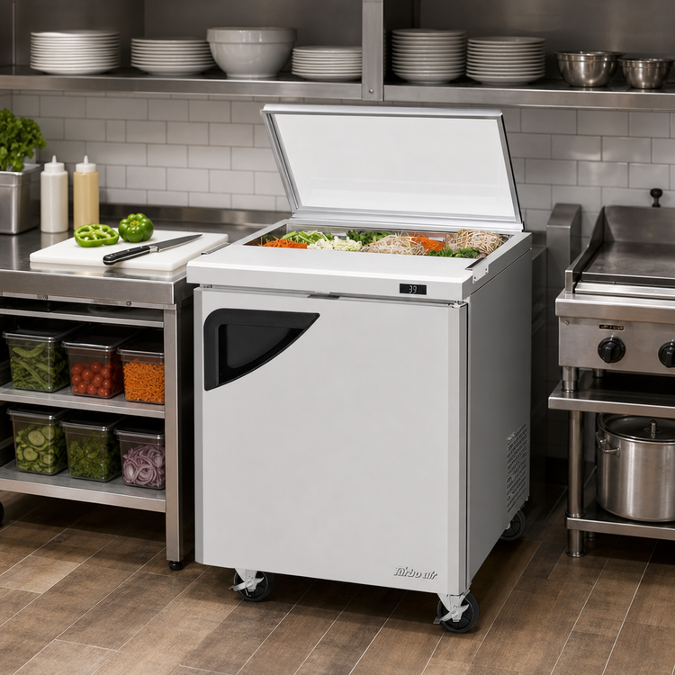Product image #2 for Turbo Air Super Deluxe One-Section Glass Lid Sandwich/Salad Prep Table, 7 Cu. Ft., 1 Door