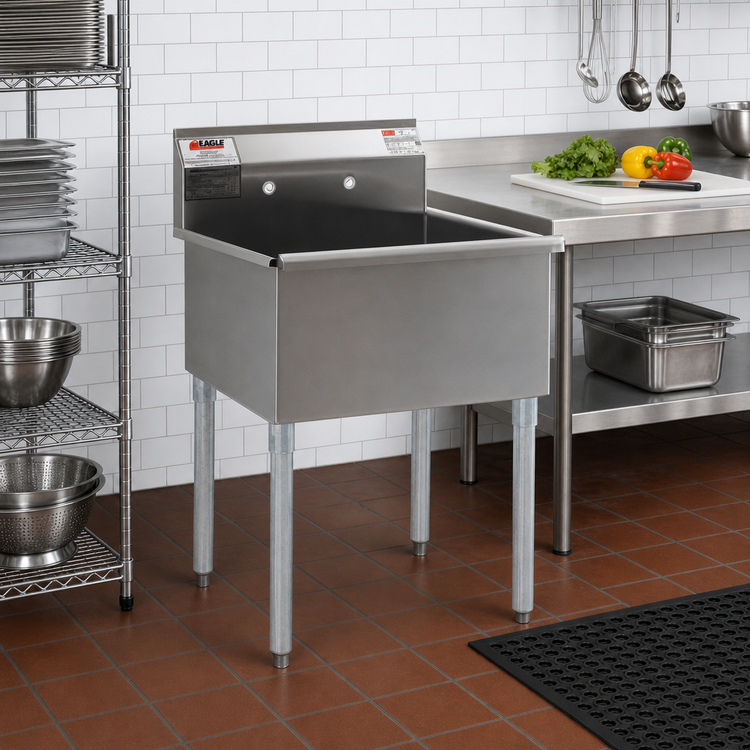 Product image #2 for Eagle Group One-Compartment 304 Stainless Steel Utility Sink with 24 x 24 Inch Bowl and Galvanized Legs