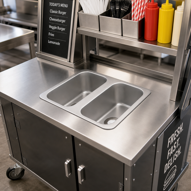 Product image #2 for Vending Cart Self-Rimming Double Bowl Drop-In Sink, 17 x 13 Inches, 304 Stainless Steel