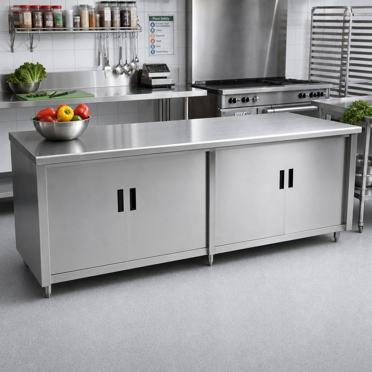 Product image #2 for Advance Tabco Special Value Series 72"W x 24"D Enclosed Work Table with Cabinet Base and 16-Gauge 304 Stainless Steel Top