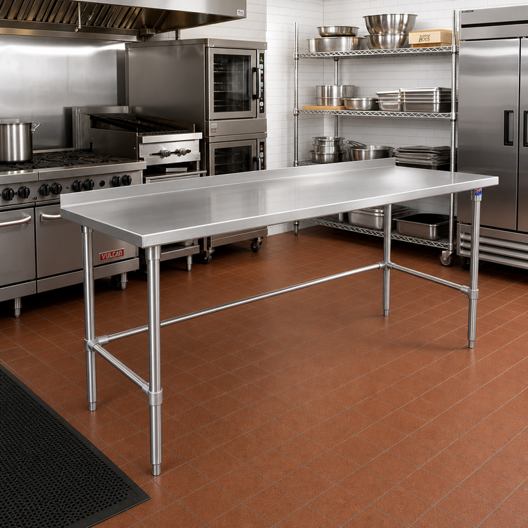 Product image #2 for John Boos Stallion 120-Inch x 24-Inch Stainless Steel Work Table with 1-1/2-Inch Rear Up-Turn Backsplash