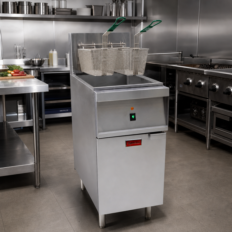 Product image #2 for Omcan 40 lb. Electric Floor Fryer with Stainless Steel Pot, 14 kW, 240V/3-Phase