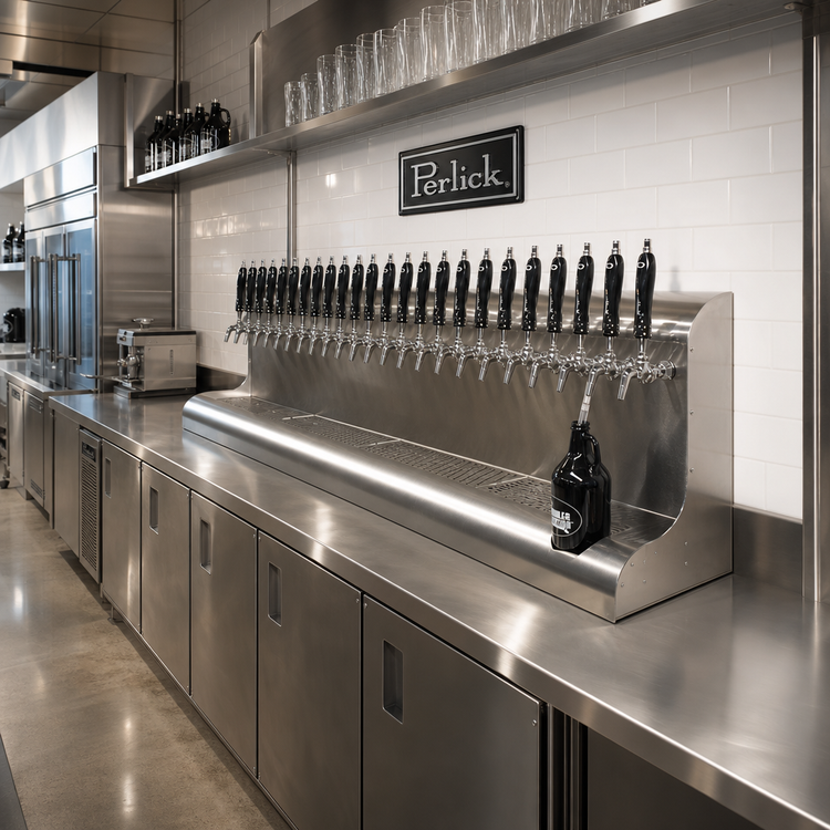 Product image #2 for Perlick 22-Faucet Modular Wall-Mount Glycol-Cooled Draft Beer Dispensing Tower, Back Exit