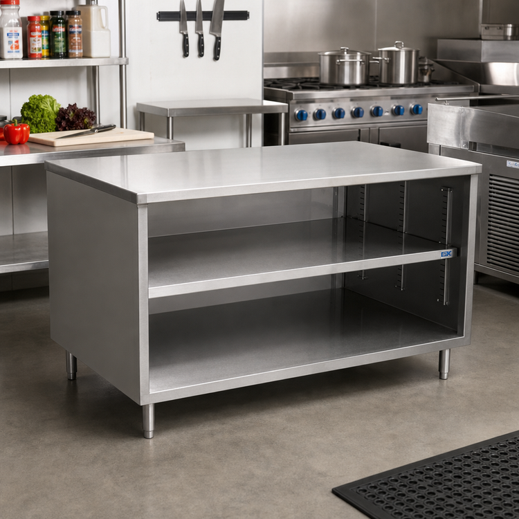 Product image #2 for BK Resources 60-Inch x 30-Inch Open Front Stainless Steel Chef Table Cabinet Base