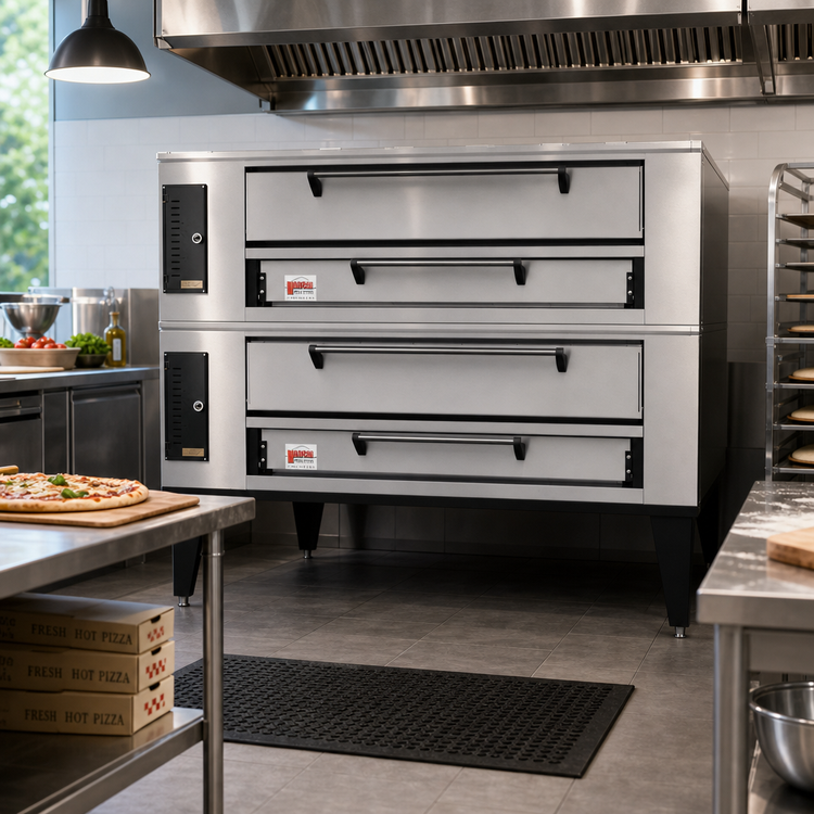 Product image #2 for Marsal SD-10866 Stacked Gas Double Deck Pizza Oven with Two 44 x 66 Inch Baking Chambers