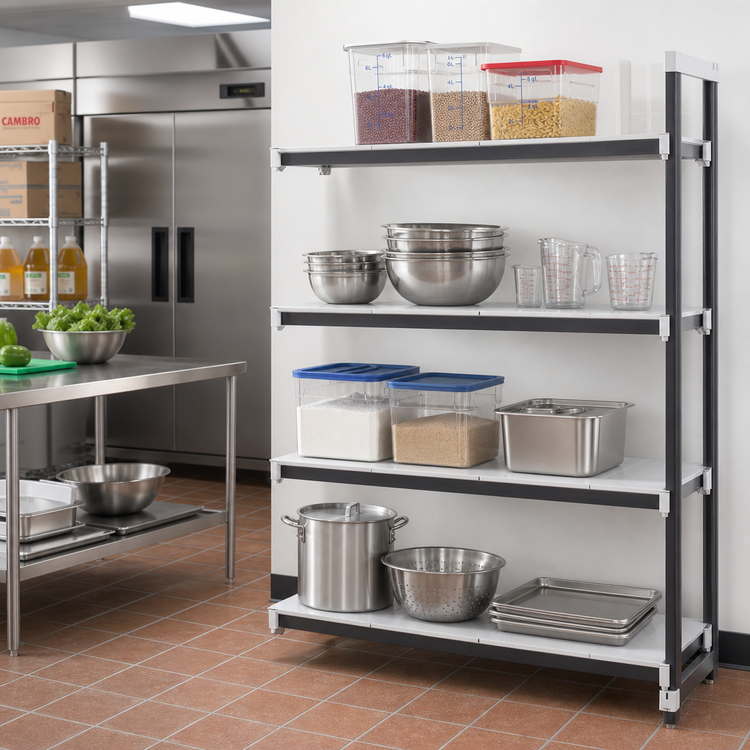 Product image #2 for Cambro Camshelving Elements XTRA 4-Tier Solid Stationary Add-On Polymer Shelving Unit, 24" x 30" x 64", Speckled Gray
