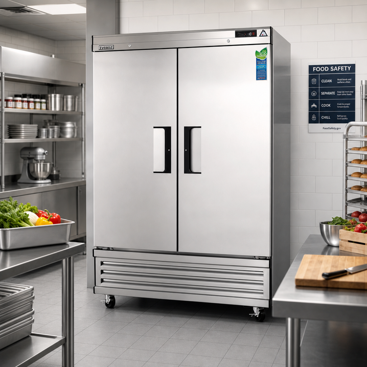 Product image #2 for Everest Refrigeration EBF2 Two-Section Reach-In Freezer with Bottom-Mounted Self-Contained R290 Refrigeration, 50 Cu. Ft.