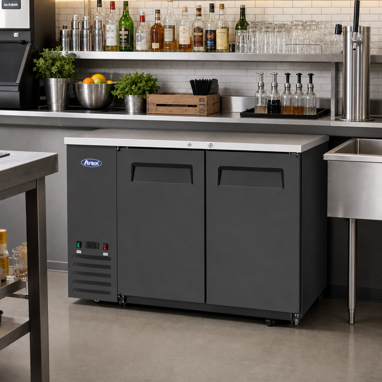 Product image #2 for 48-Inch Shallow Depth Two-Section Back Bar Cooler with Locking Solid Doors
